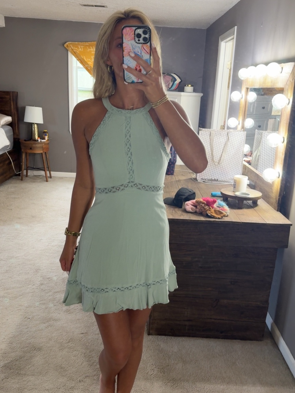 Altar'd State Halter Mini Dress in Sage Green